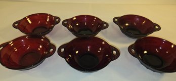6 Ruby Glass Bowls With Two Handles