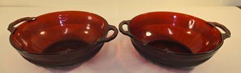 2 Ruby Glass Bowl With Handles