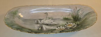 Limoge Swan Scene Hand Painted Gold Rim Platter