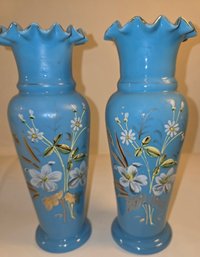 Vintage Hand Paint Ruffle Top Vases With Flowers