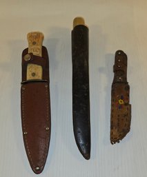 Knife Lot 3 Vintage Knives In Sheaths