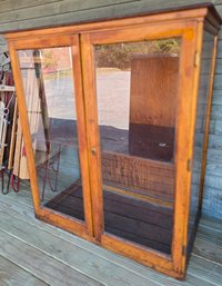 Vintage Wood And Glass Display Hutch