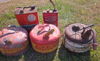 Lot Of 5 Vintage Gas Cans