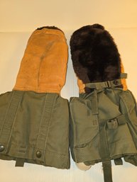 Vintage US Military Arctic Mittens Lined Leather And Canvas
