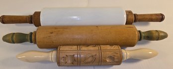 Lot Of 3 Rolling Pins 1 Milk Glass 2 Wood