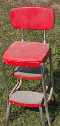 Vintage Primitive Red Kitchen Metal Step Stool