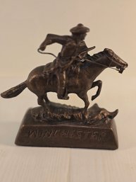 Vintage Winchester Firearms Bronze Horse & Rider 7' Statue
