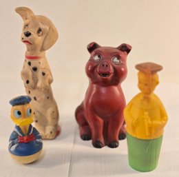 Vintage Plastic Toy Figure Lot- Duck , Dalmation, Pig , School Child