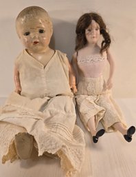 Pair Of Antique Dolls One With Articulating Limbs