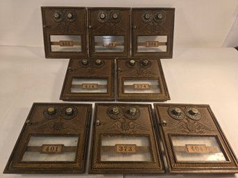 Lot Of 8 Vintage Brass Post Office Box Doors 6' X 5.25'