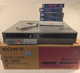 Rare Vintage Sony SL-2500 Betamax Player Original Box, Remote & Movies