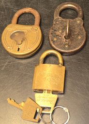 3 Vintage Padlocks With Keys