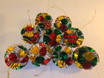Lot Of Vintage Foil Ball Christmas Tree Ornaments Atomic Pom Pom Foil Starburst