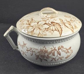 Antique Johnson Brothers Floral Pattern Chamber Pot With Lid