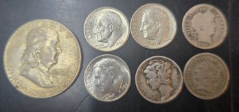 Silver Coins Dimes & Franklin Half Dollar