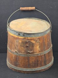 Vintage Wooden Bucket With Lid, Great Patina