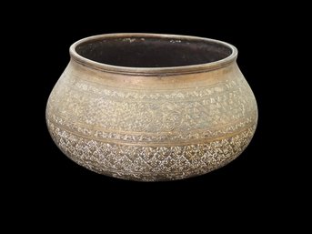 Antique Hand Etched Brass Bowl Late 1800s