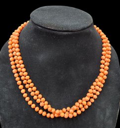 Vintage 1920s Orange Coral Three Strand Beaded Necklace