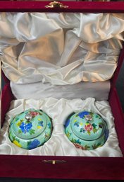 Marked 99 % Silver, Korean Silver & Colisonne' Enamel Floral Condiment Set , 6.53 Troy Oz Each  Piece