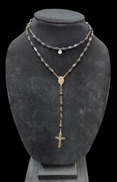 Vintage Rosary Necklace With Dark Wood Beads