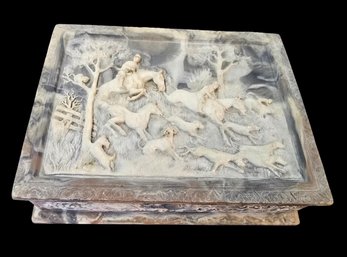 Vintage Stone Carved Covered Jewelry Box