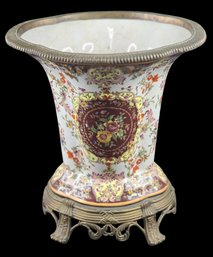 Antique Late 1800s Chinese Porcelain Vase Crackle Glaze & Bronze Mount 14' Tall