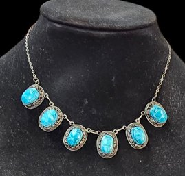 Vintage Egyptian Revival Faience Scarab Beetle Necklace In Silver