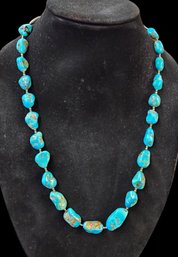 Vintage Navajo Indian Natural Turquoise Nuggets & Sterling Silver Necklace