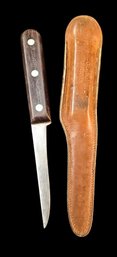 Vintage LL Bean Branded Fixed Blade Knife With Wooden Handle & Leather Sheath