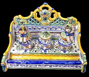 Vintage Hand-Painted Ceramic Desk Set Manise Spain
