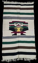 Vintage Hand Woven Textile With Central Figure And Stripped Pattern