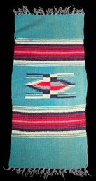 Handwoven Wool Textile In Chimayo Style With Geometric Patterns
