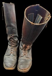 Vintage English Military Leather Riding Lace-Up High Top Boots WW1