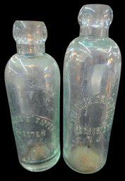 Pair Of Antique Hutchinson-style Soda Bottles With Embossed Lettering