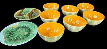 Vintage Ceramic Cantaloupe & Leaf Tableware