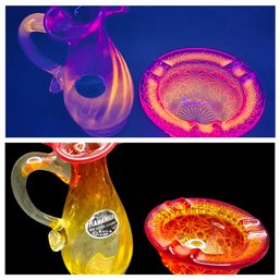 Kanawha Amberina Glass Pitcher And Ashtray Set