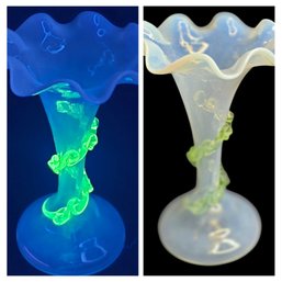 Early 20th Century Opalescent Glass Vase With Applied Uranium Glass Decoration, Pontiled Bottom