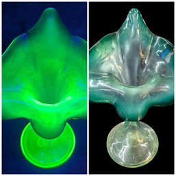 Antique Green Opalescent Vaseline/Uranium Glass Jack In The Pulpit 8' Vase