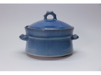 Signed Lava Jazz Pottery Blue Lidded Casserole
