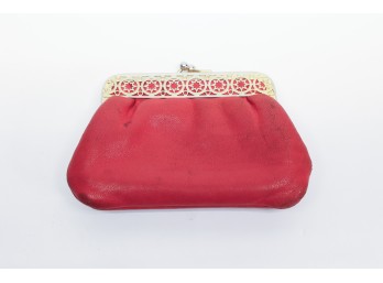 Red Leather Kiss-Lock Coin Purse, Filigree