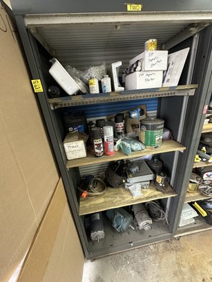 Roll Front Cabinet On Wheels With Contents 18.5