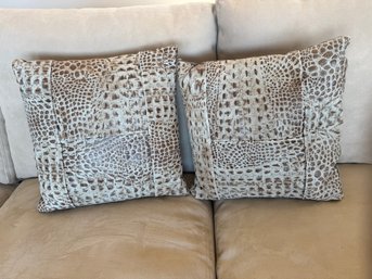 Pair Of Leather Embossed Throw Pillows 1 Of 2