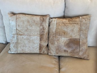 Pair Of Leather Embossed Pillows. 1 Of 2