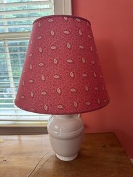 While Ceramic Lamp With Pink Shade