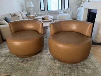 Pair Of Vintage Donghia Swivel Leather Chairs