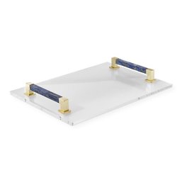 Williams Somoma Home Rectangle Acrylic Blue Stone Brass Serving Tray