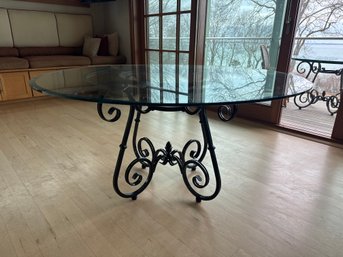 Iron Base Glass Table With Beveled Edge