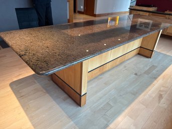Custom Granite Dining Table With Wood Inlay Base