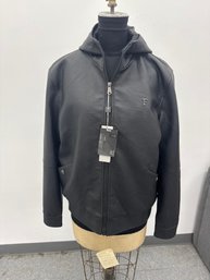 Men's Veagan Leather Hooded Jacket