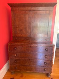 Antique Mahogany Secretaire Features A Tiger Maple Veneer